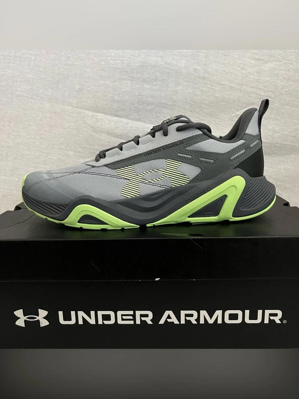 Under Armour Charged Commit TR 5 Gray & Neon Lime Athletic Shoes